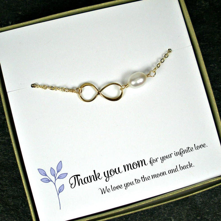 gold mom infinity pearl bracelet gift message jewelry