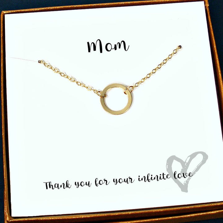mom gifts gold circle necklace message card jewelry 