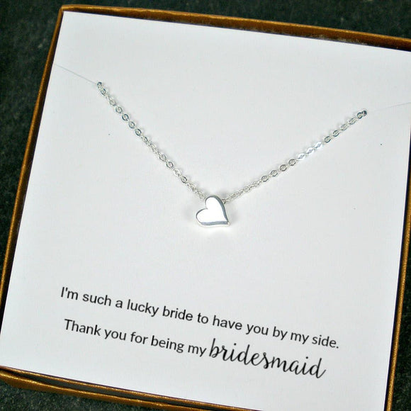 bridesmaid necklaces bridal party gift silver heart necklace