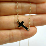 gold sideways cross necklace simple minimal