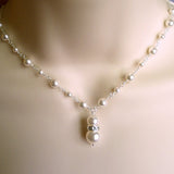 pearl wedding jewelry bride necklace earrings sets silver swarovski