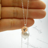 bridesmaid gift initial pearl necklace silver