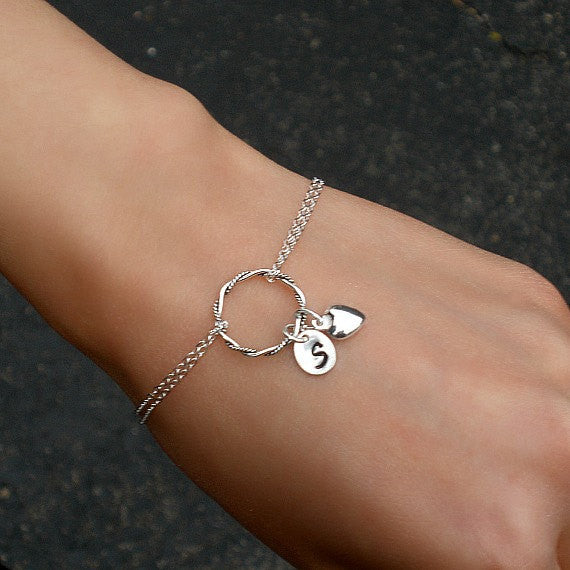 personalized heart circle bracelet sterling silver