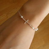 pearl sideways cross bracelet sterling silver