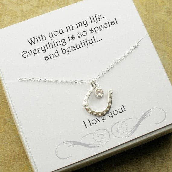 gifts for her horseshoe necklace message card jewelry