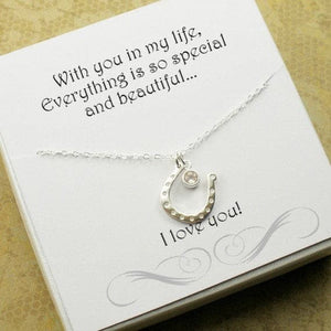 gifts for her horseshoe necklace message card jewelry