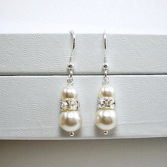 wedding pearl dangle earrings sterling silver
