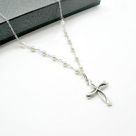 cross pearl necklace unique custom jewelry for women