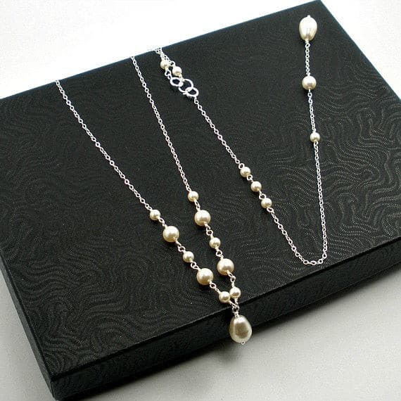 pearl backdrop necklace bride wedding jewelry swarovski