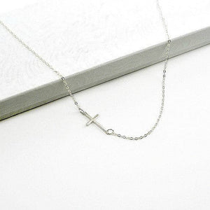 small sideways cross necklace sterling silver