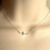 small sideways cross necklace sterling silver
