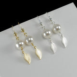 pearl leaf earrings gold or silver