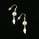 pearl leaf earrings gold or silver