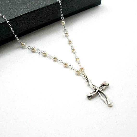mother of bride groom gifts pearl cross necklace