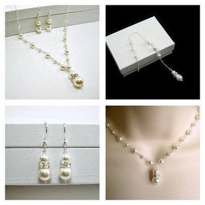 bridal pearl jewelry set necklace earrings backdrop Swarovski