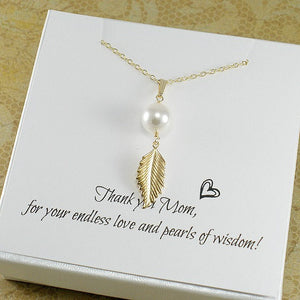 mom gifts pearl leaf necklace