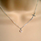 best sister gift sideways cross necklace birthstone silver