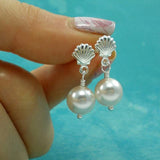 pearl drop dangle earrings seashell sterling silver
