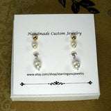 3 pair earring set pearl gold stud seashell dangle earrings