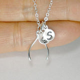 sister initial necklace sisters jewelry silver good luck wishbone