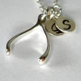 sister initial necklace sisters jewelry silver good luck wishbone