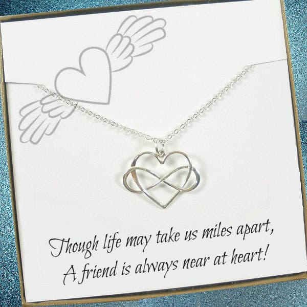 long distance friendship gift infinity heart necklace silver