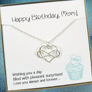 mom birthday gifts, infinity heart necklace message jewelry