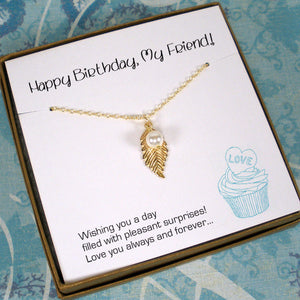 friend birthday gift, leaf necklace gold silver