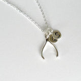 sister initial necklace sisters jewelry silver good luck wishbone