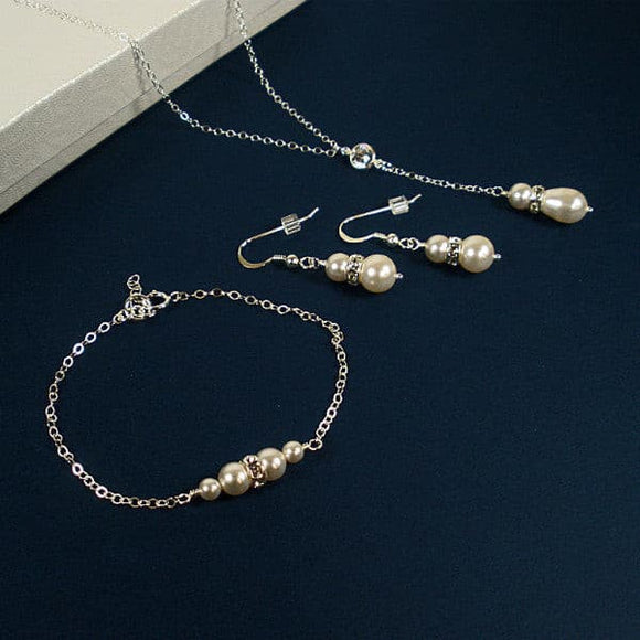 bridal pearl wedding jewelry full set swarovski silver