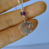 lotus flower necklace amethyst sterling silver