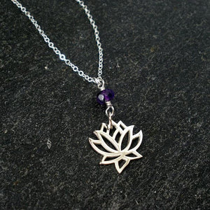 lotus flower necklace amethyst sterling silver