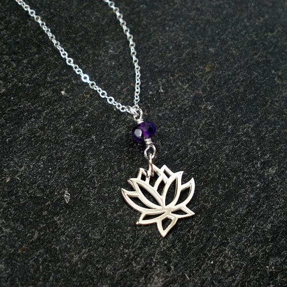 lotus flower necklace amethyst sterling silver