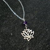 lotus flower necklace amethyst sterling silver