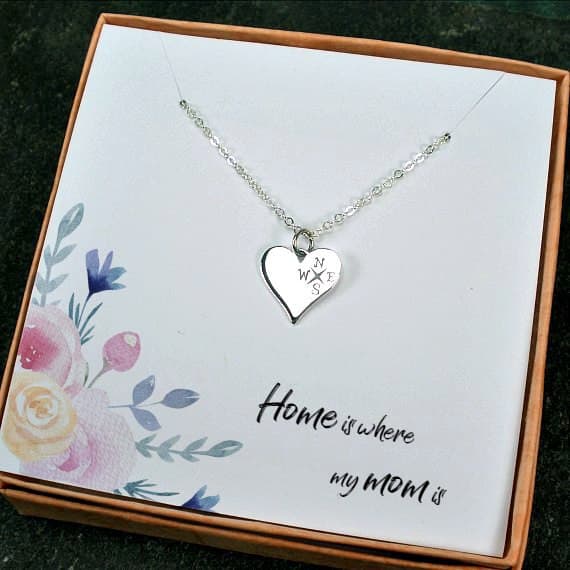 memorable mom gifts heart compass necklace silver