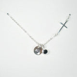 sideways cross necklace with initial gemstone birthstone