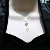 pearl leaf necklace gold or silver