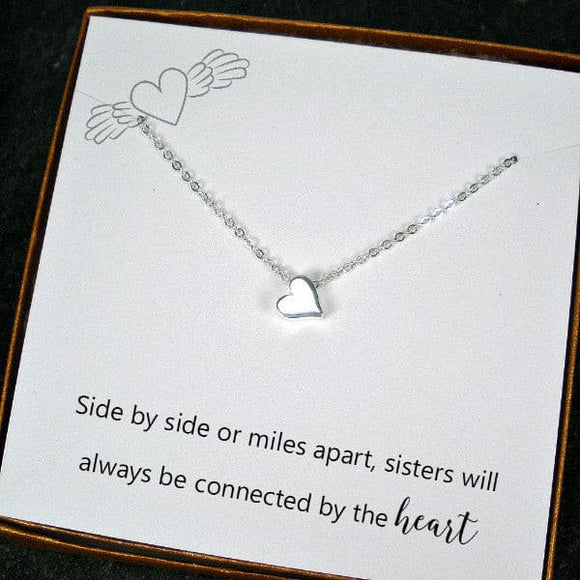 best gift for long distance sister, silver heart necklace 