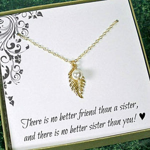 sister jewelry gift dainty leaf necklace