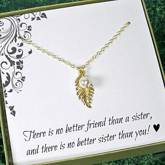 sister jewelry gift dainty leaf necklace
