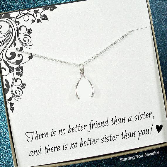 sister gift, silver lucky necklace, message card jewelry