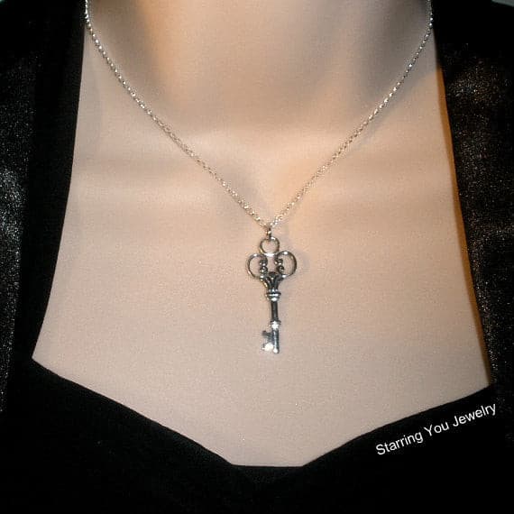 large skeleton key necklace sterling silver