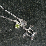 Personalized Grandma Gifts Turtle Necklace with Birthstone Silver